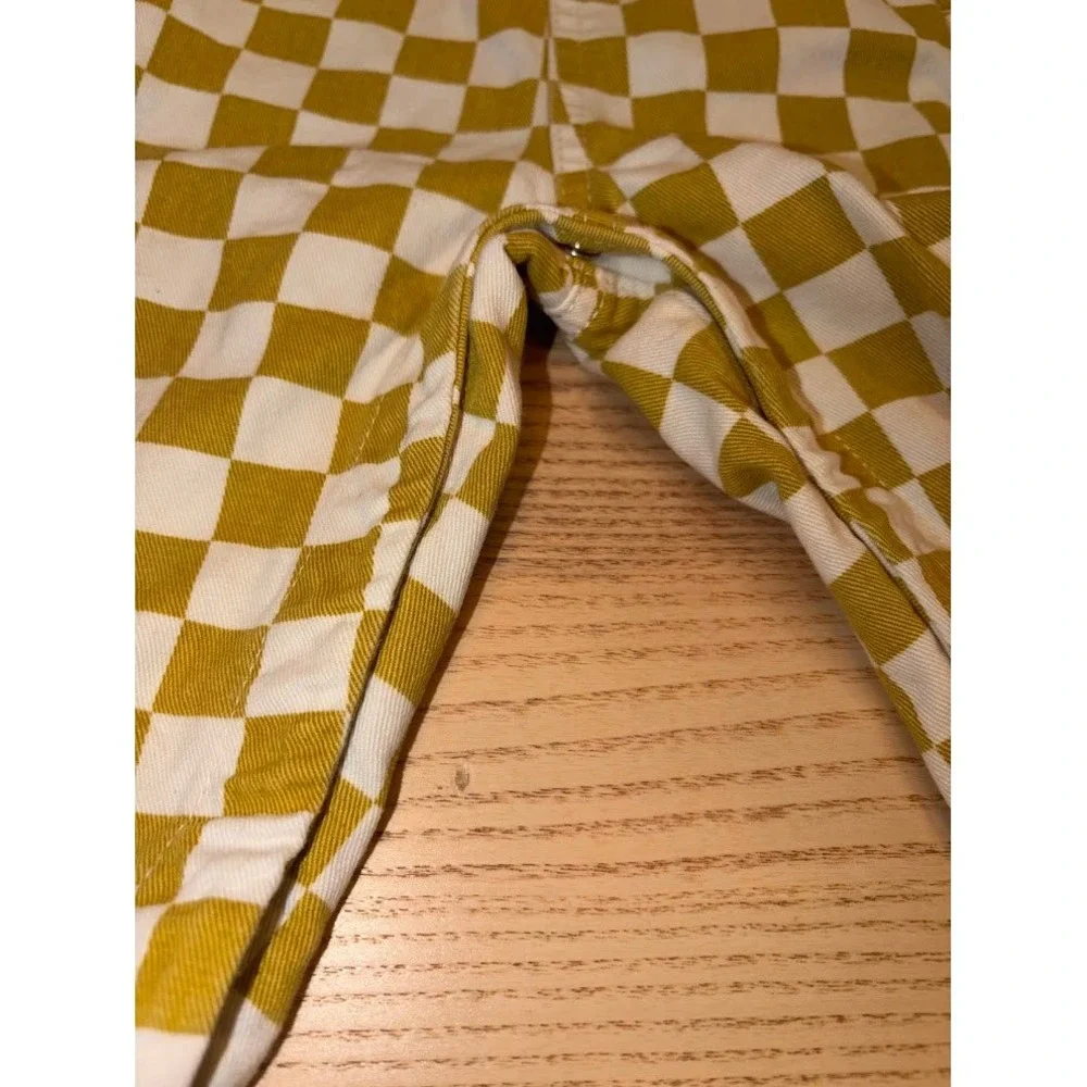 Old Navy Kids Mustard Yellow White Checkered Denim Overalls Size 5T Checkerboard